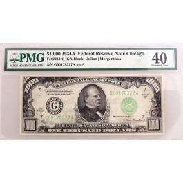 Series Of 1934 A $1000 Bill Note FRN Chicago Fr#2212-G GA Block PMG XF40 