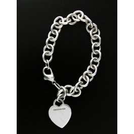 Tiffany & Co Sterling Silver Heart Tag Charm Oval Chain Link Bracelet Size 6.75"