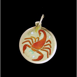 Vintage Greece 18k Yellow Gold Enamel Zodiac Scorpio 17mm Disc Charm Pendant