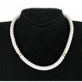 Lagos White Caviar Ceramic 18k Gold Sterling Silver Diamond 2 Station Necklace