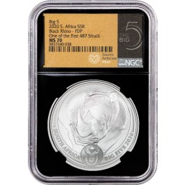 2020 Big 5 South Africa Black Rhino 1oz Silver NGC MS70 UC First Day Of Production Retro 