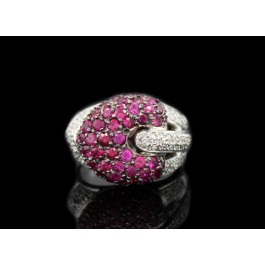 Signed Sonia Bitton 14k White Gold Pave Diamond Ruby Heart Buckle Ring Size 6.25