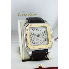 Cartier Santos 100 XL Chrono #2740 Steel 18k Yellow Gold Watch 