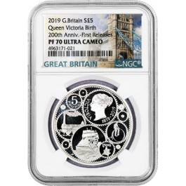 2019 £5 Proof .925 Fine Silver Great Britain Queen Victoria Birth 200th NGC PF70 FR
