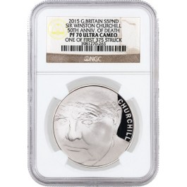 2015 £5 Proof .925 Fine Silver Britain Winston Churchill 50th Anniversary NGC PF70