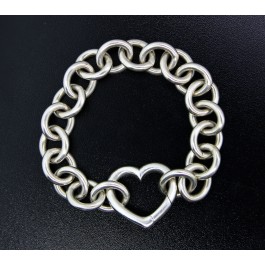 Tiffany & Co Sterling Silver Open Heart Clasp Oval Chain Link Bracelet Size 6.5"