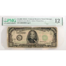 Series Of 1934 A $1000 Bill FRN Chicago Fr#2212-G GA Block PMG F12 Tape