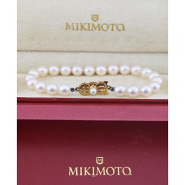 Vintage Signed Mikimoto 18k Yellow Gold 6.8mm Pearl Strand Bracelet Size 6.5"