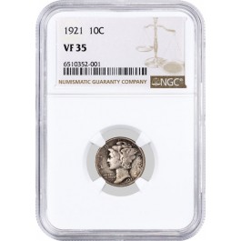 1921 10C Silver Mercury Dime NGC VF35 Very Fine Circulated Key Date Coin