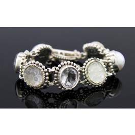 Vintage 1998 Stephen Dweck Sterling Silver Carved Multi Gemstone Toggle Bracelet