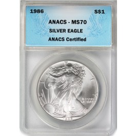 1986 $1 1 oz .999 Fine Silver American Eagle ANACS MS70 Gem Uncirculated Coin