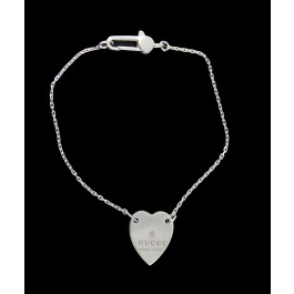 Vintage Gucci Italy 1561FI 925 Sterling Silver Heart Charm Tag Bracelet Size 7"