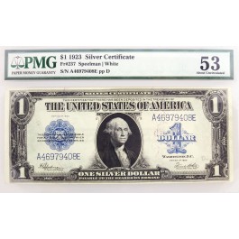 Series Of 1923 $1 Large Size Silver Certificate Blue Seal Fr#237 PMG AU53