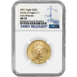 2021 $25 1/2 oz American Gold Eagle Type 1 NGC MS70 ER Family Of Eagles Label