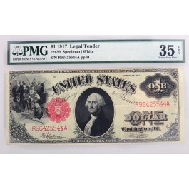 Series Of 1917 $1 Legal Tender Note Red Seal Sawhorse Fr#39 PMG Ch VF35 EPQ