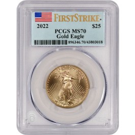 2022 $25 1/2 oz Gold American Eagle PCGS MS70 First Strike Flag Label Coin