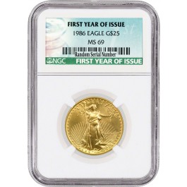 1986 $25 1/2 oz American Gold Eagle NGC MS69 UNC Coin First Year Of Issue