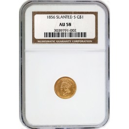 1856 Slanted 5 $1 Indian Head Princess Gold Dollar NGC AU58 About Uncirculated 