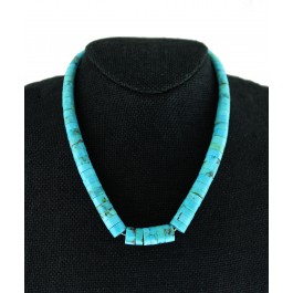 Vintage Old Pawn Santo Domingo Pueblo Sterling Silver Turquoise Heishi Bead Necklace