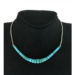Vintage Santo Domingo Pueblo Sterling Silver Tube Link Turquoise Heishi Necklace