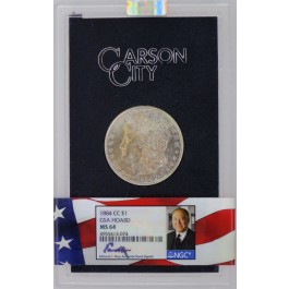 1884 CC Carson City $1 Morgan Silver Dollar NGC MS64 GSA Hoard Moy Signature 