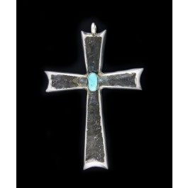 Old Pawn Navajo Native American Yazzie Sterling Silver Turquoise Cross Pendant