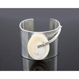 Sharon Johnston Modernist 925 Sterling Silver MOP Mother Of Pearl Cuff Bracelet