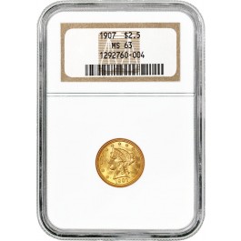 1907 $2.50 Liberty Head Quarter Eagle Gold NGC MS63 Brilliant Uncirculated Coin