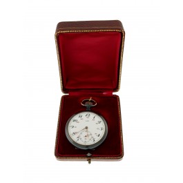 Antique LIP France 18k Yellow Gold Anodized Steel Open Face Aviator Pocket Watch