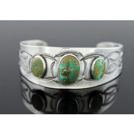 Old Pawn Navajo Sterling Silver 3 Stone Turquoise Cuff Bracelet 18.3g