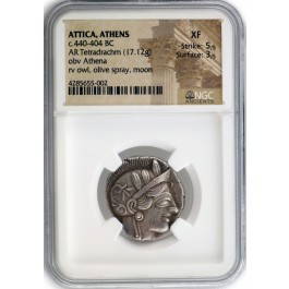Attica Athens Athena Owl AR Tetradrachm 440-404 BC NGC Ancients XF