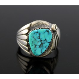 Old Pawn Navajo Native American 925 Sterling Silver Turquoise Ring Size 9.25
