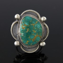 Old Pawn Navajo Native American Oxidized Sterling Silver Turquoise Ring Sz 9.25