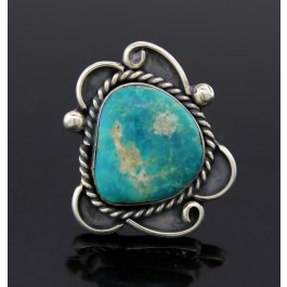 Old Pawn Navajo Native American Oxidized Sterling Silver Turquoise Ring Size 6