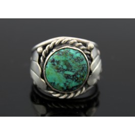 Old Pawn Navajo Native American Oxidized Sterling Silver Turquoise Ring Sz 9.75