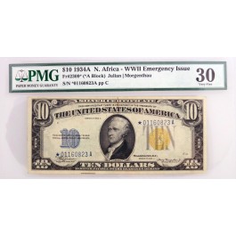 1934 A $10 Silver Certificate North Africa Star Note Fr#2309* *A Block PMG VF30