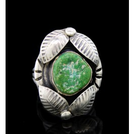 Old Pawn Navajo Native American Oxidized Sterling Silver Turquoise Ring Size 7
