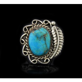 Old Pawn Navajo Native American Oxidized Sterling Silver Turquoise Ring Sz 6.25