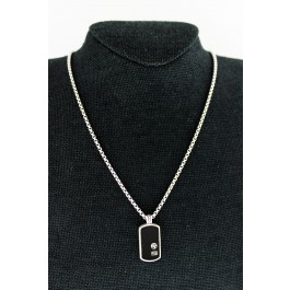 David Yurman Sterling Silver Black Onyx Dog Tag 2.5mm Box Chain Necklace 22"