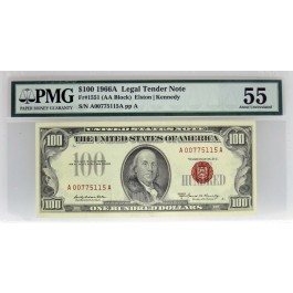 Series 1966 A $100 Red Seal Legal Tender Note Fr#1551 PMG About Uncirculated 55