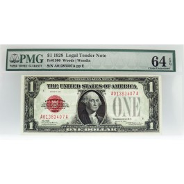 Series of 1928 $1 Legal Tender Note Funny Back Fr#1500 PMG Ch UNC 64 EPQ