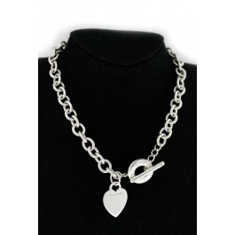 Tiffany & Co Sterling Silver Heart Tag Charm Toggle Clasp Choker Necklace 16"