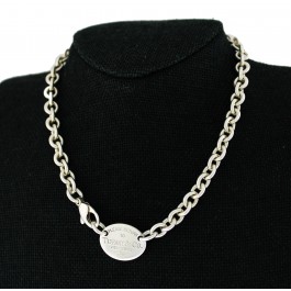 Return To Tiffany & Co 925 Sterling Silver 22mm Oval Tag Choker Necklace 15.5"