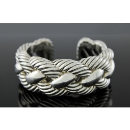 David Yurman Sterling Silver 27mm Braided Woven Cable Hinged Cuff Bracelet 6"