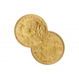 Random Year 1901-1949 Swiss Helvetia Vreneli 20 Francs .1867 oz Gold Coin AU