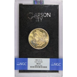 1883 CC Carson City $1 Morgan Silver Dollar NGC MS63 GSA Hoard Golden Toned Coin