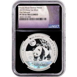 2017 Proof 1 oz .999 Fine Silver China Panda Moon Festival Medal NGC PF70 FR