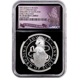 2017 2£ 1 oz Silver Proof Great Britain Queen's Beasts Unicorn of Scotland NGC PF70 UC ER