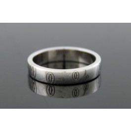 Vintage Cartier Happy Birthday 18k White Gold 4mm Band Ring Size 55 US 7.5