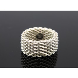 Tiffany & Co Somerset 925 Sterling Silver 10mm Flexible Woven Mesh Ring Size 7.5